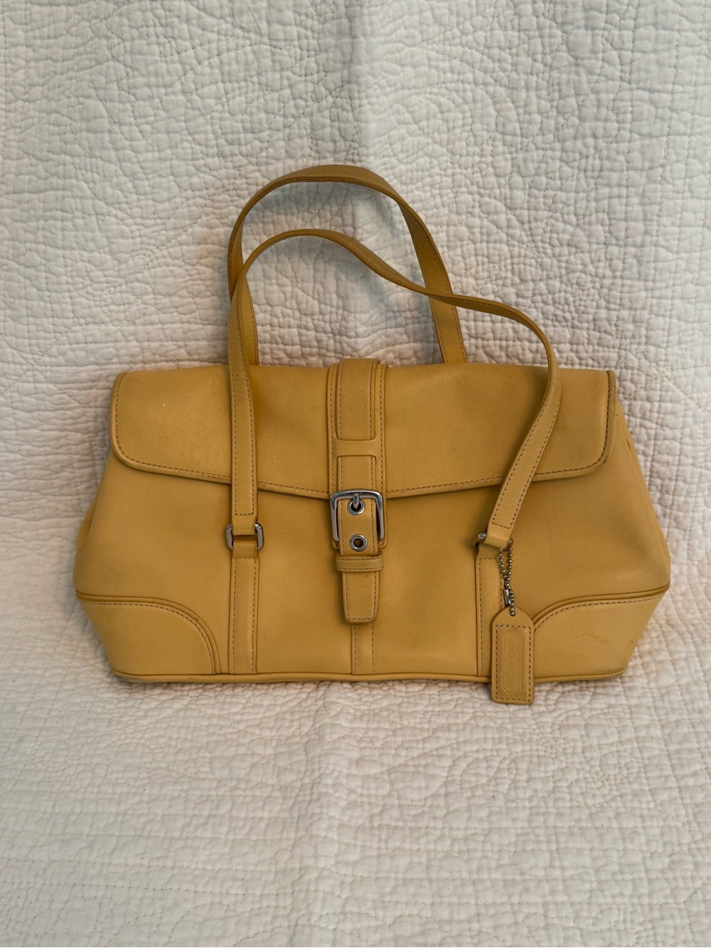 Coach Yellow Leather Buckle Flap Shoulder Bag Purse Style 9267